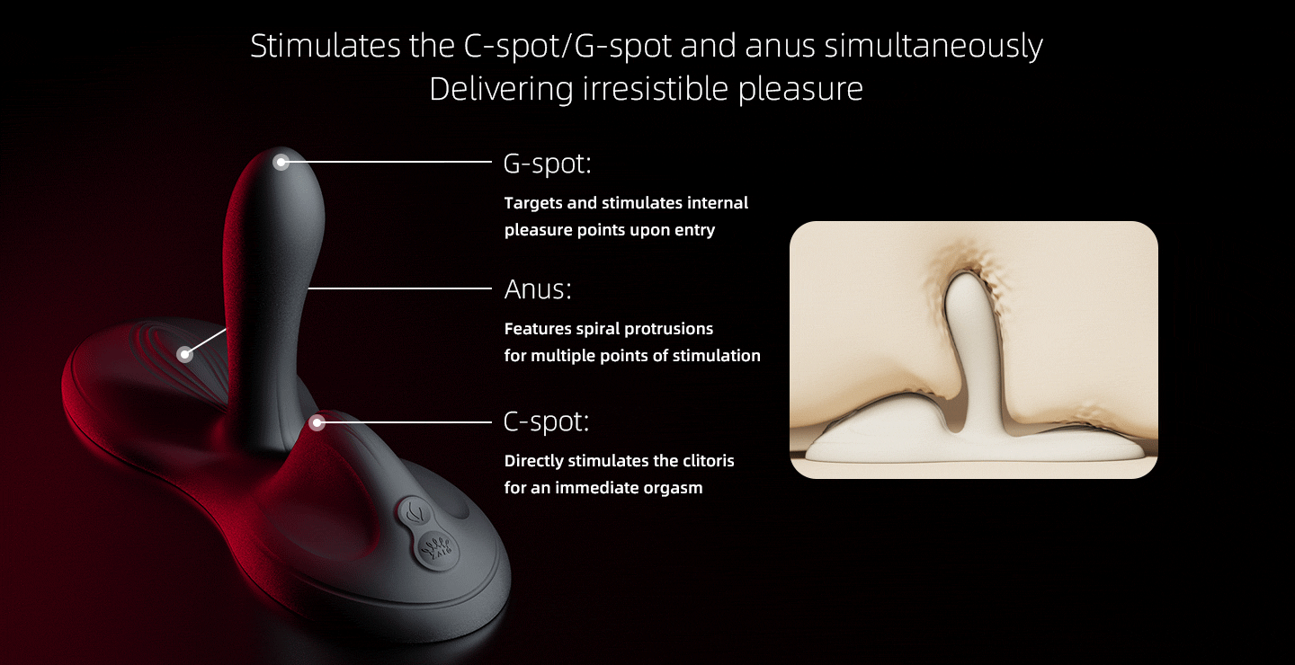 Animated GIF showing vibrations of lay-on vibrator alongside features text