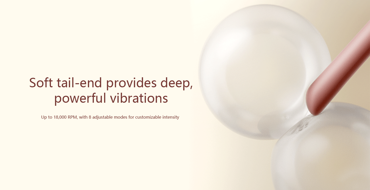 Animated GIF of vibrator causing two bubbles to ripple alongside promotional text