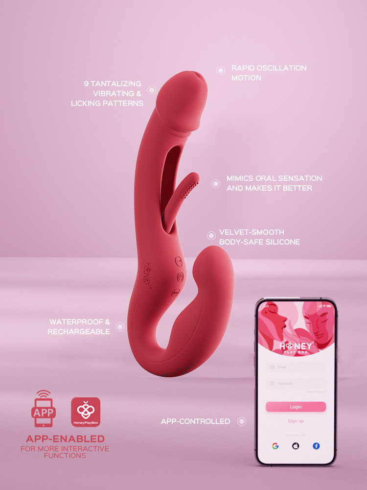 Animated GIF showing tapping function of vibrator with text about features