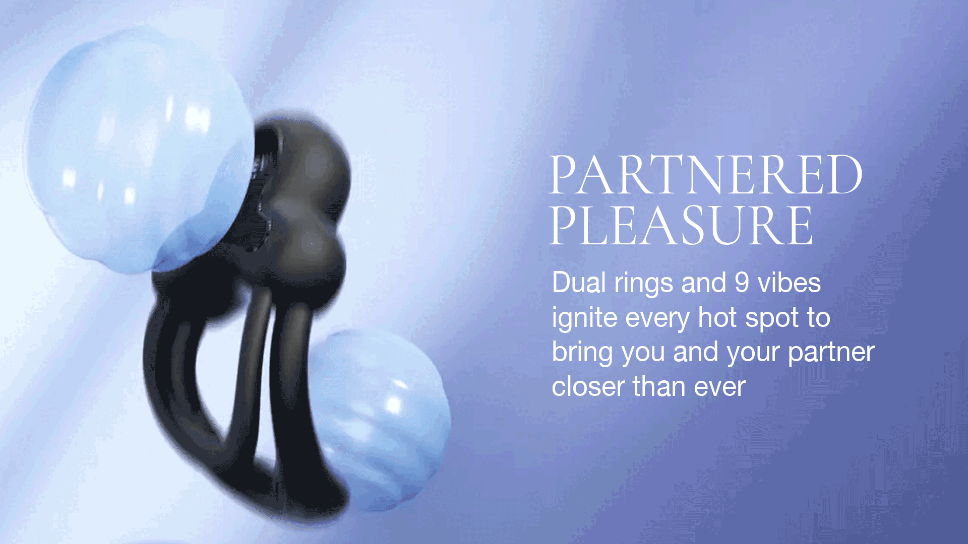 Animated GIF showing vibrating function of cock ring alongside promotional text