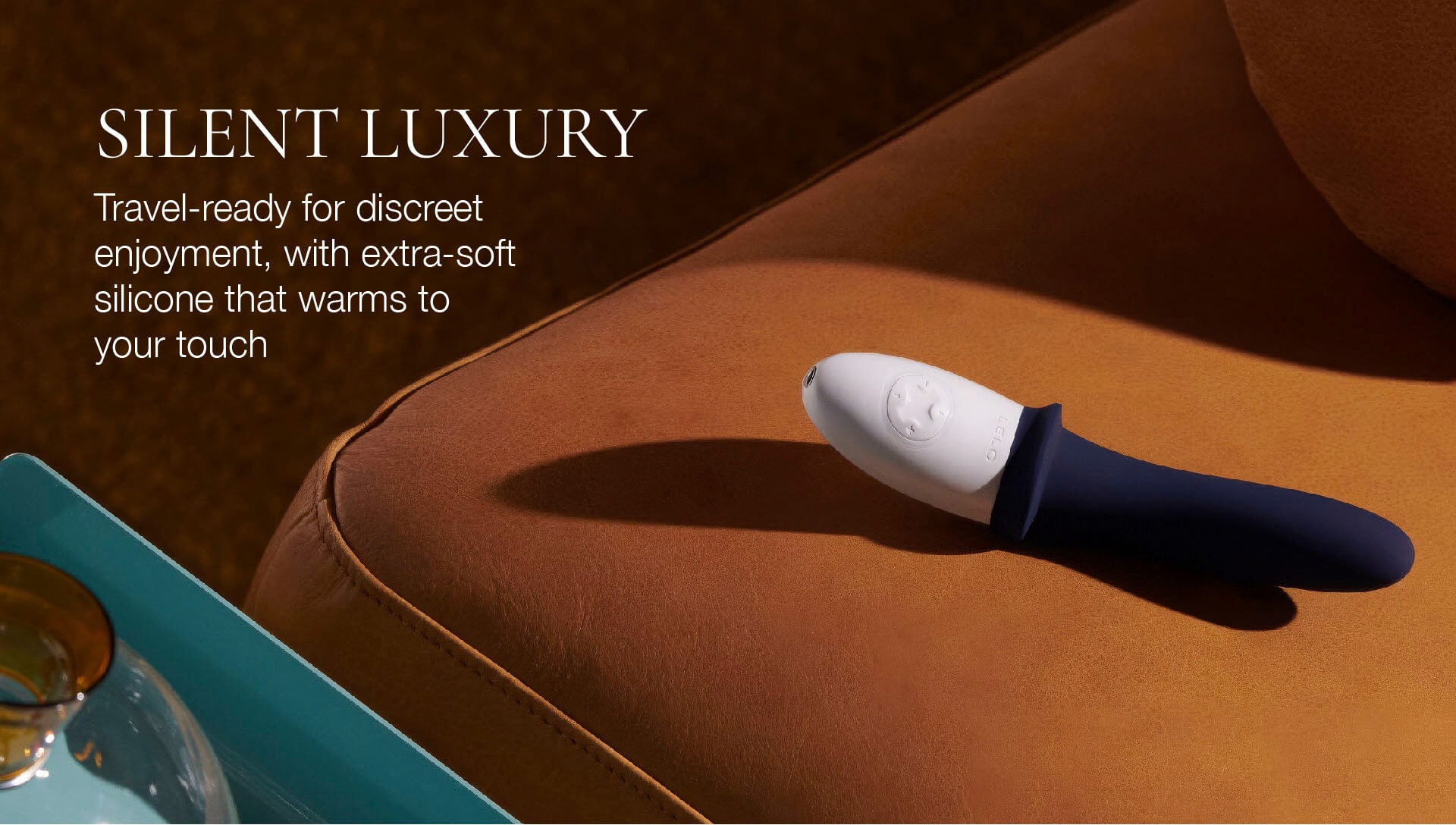 Silent luxury product on a brown surface with text about travel readiness and warmth.