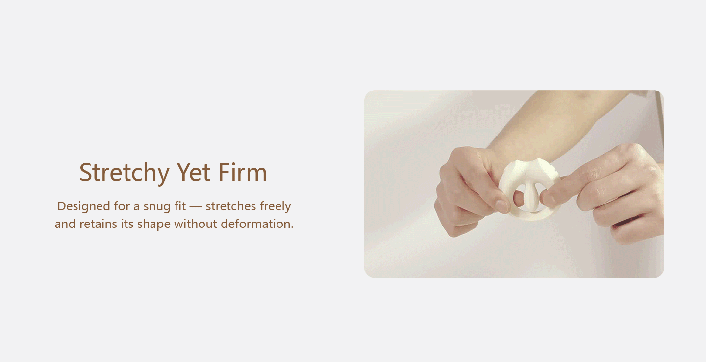 Animated GIF showing hands stretching cock ring alongside promotional text