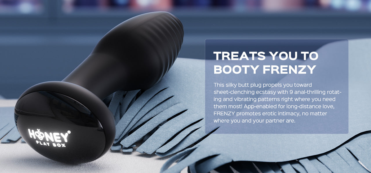 Black plug on a blue fabric background with promotional text.