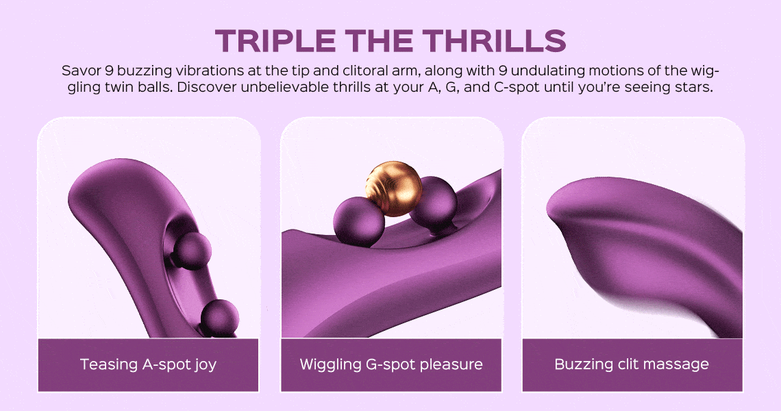 Animated GIF showing different vibration functions of vibrator with promotional text