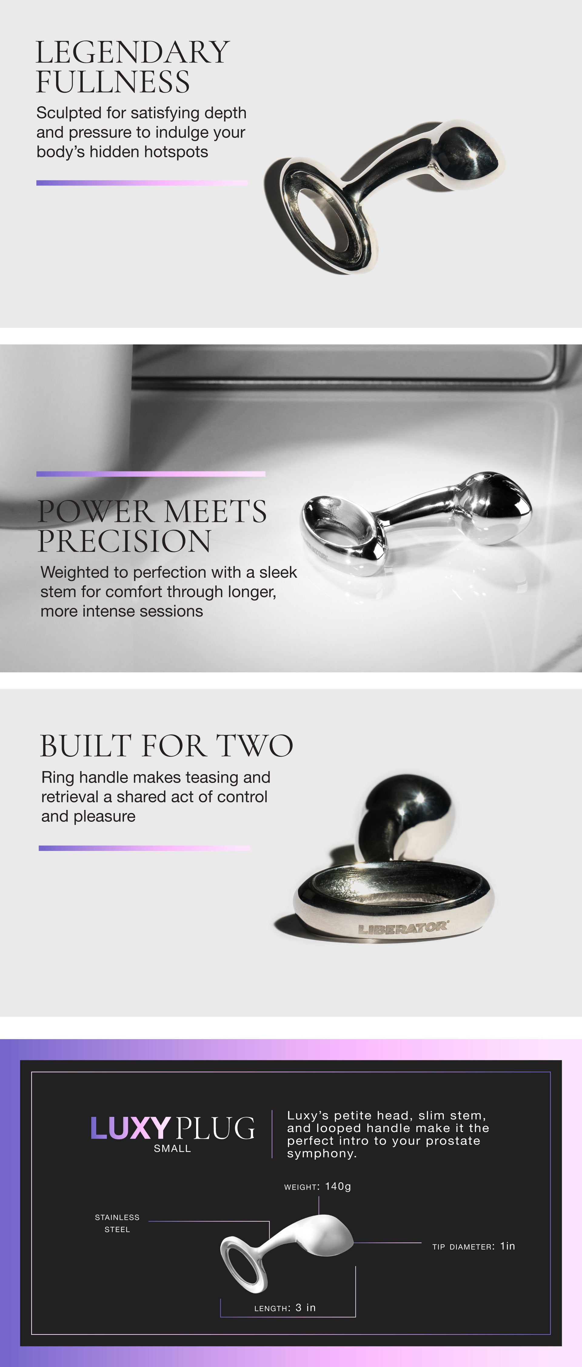 Luxury plug with text describing features on a white background