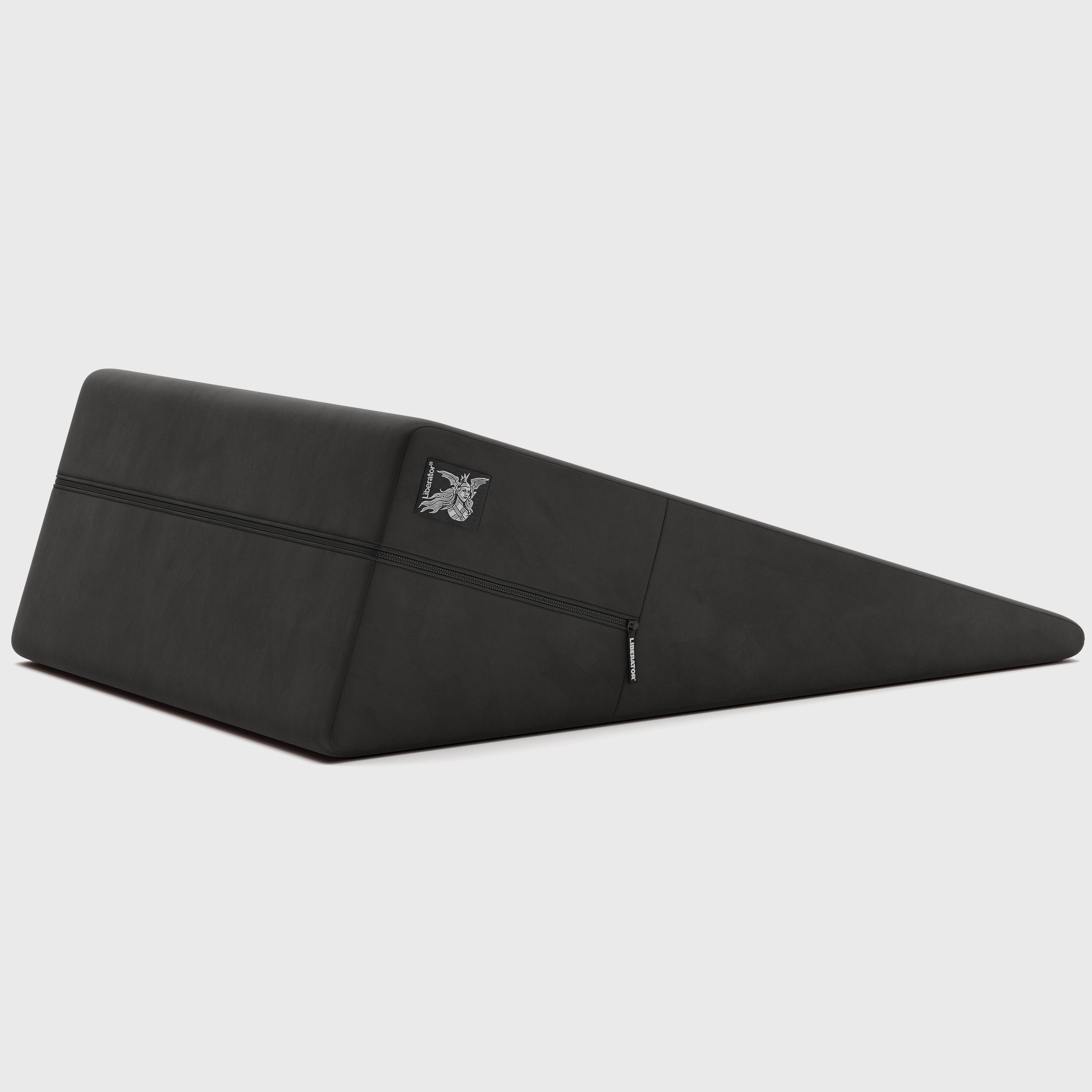 Black ramp pillow with a logo on a white background