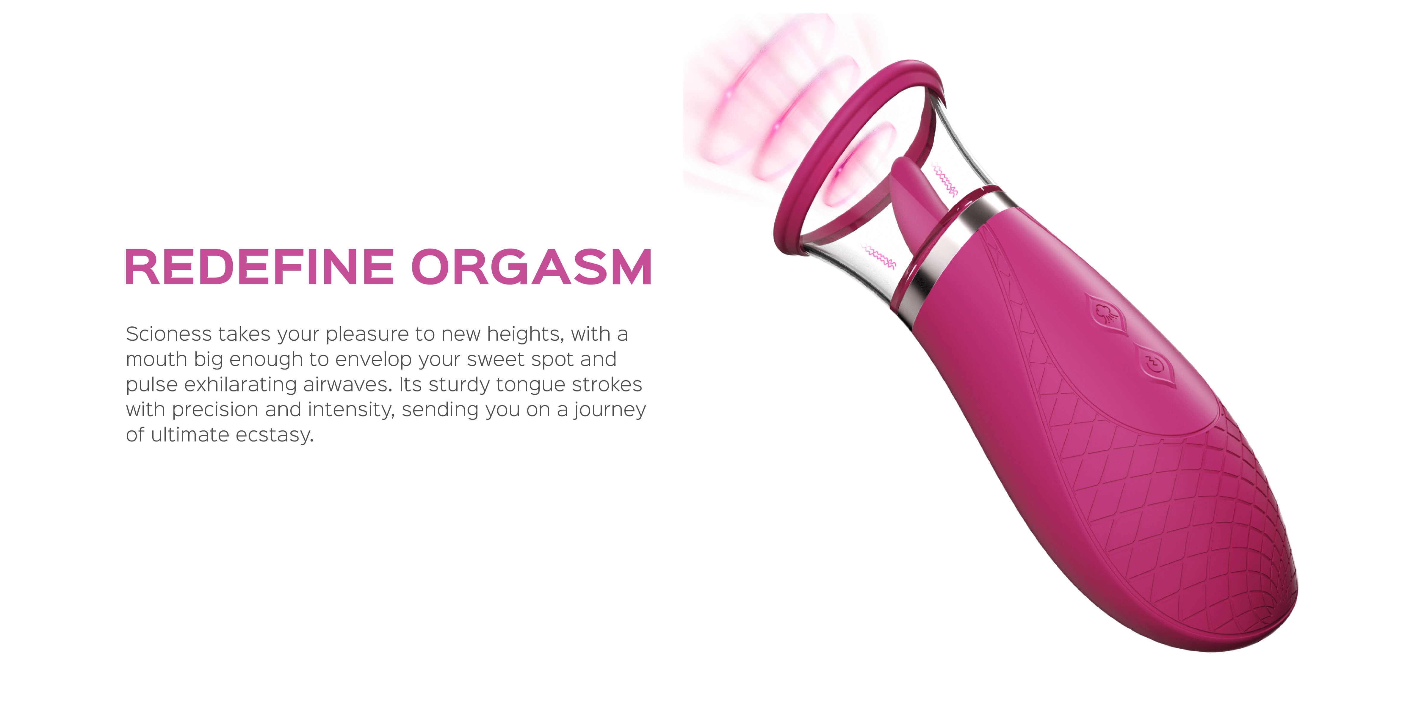 Pink massager with text on a white background