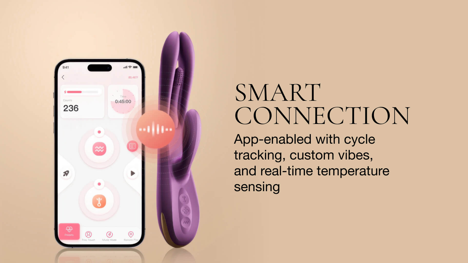 Vibrator with app interface on a beige background