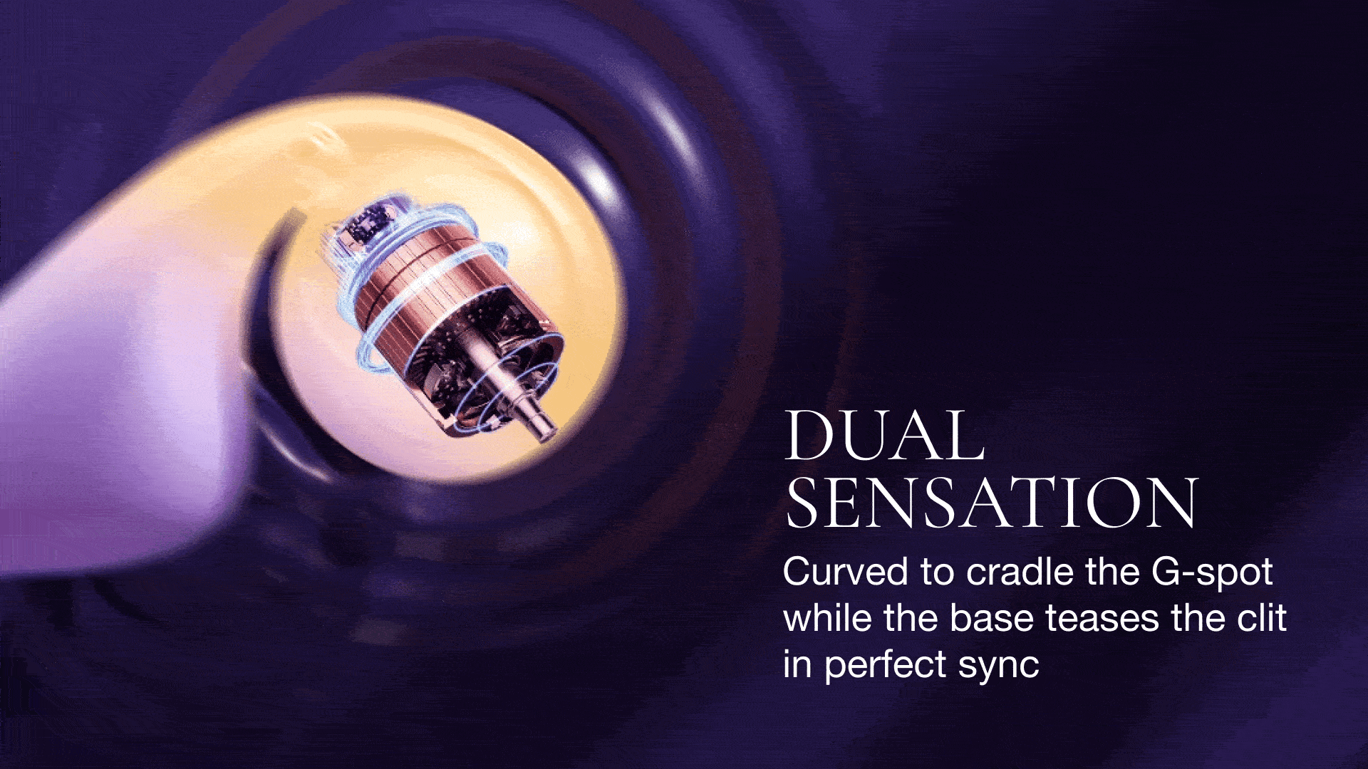 Animated GIF showing motor inside vibrator alongside promotional text