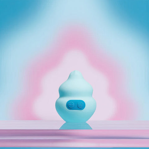Squish Squeeze Responsive Vibrator by Unbound on pink and blue background