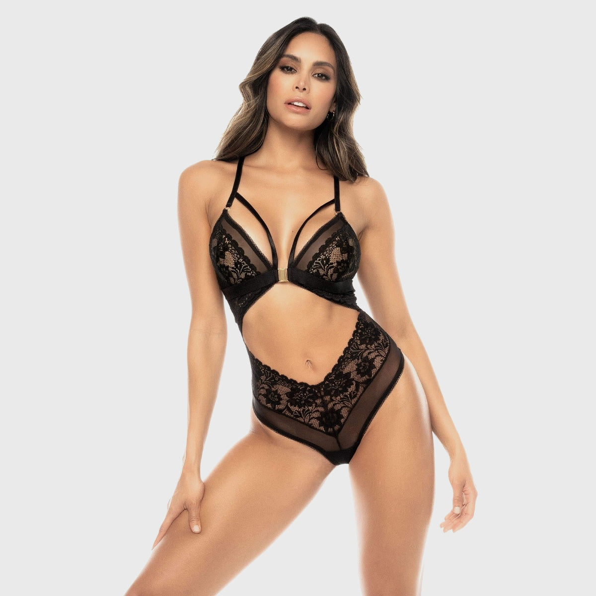 Ava Floral Lace Racerback Teddy, front view