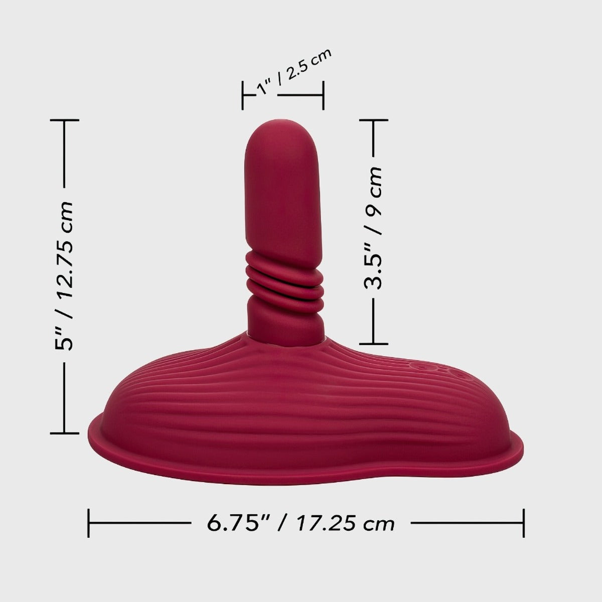 3.5 in x 1 in/9 cm x 2.5 cm (shaft)
6.75 in x 4.5 in/17.25 cm x 11.5 cm (overall)