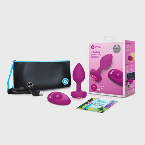 b-Vibe Vibrating Jewel Butt Plug with package contents