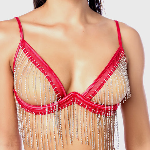 Closeup of torso of woman wearing Zelda Rhinestone Set