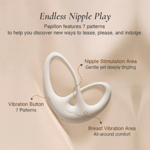 Product with nipple stimulation and breast vibration areas on a beige background