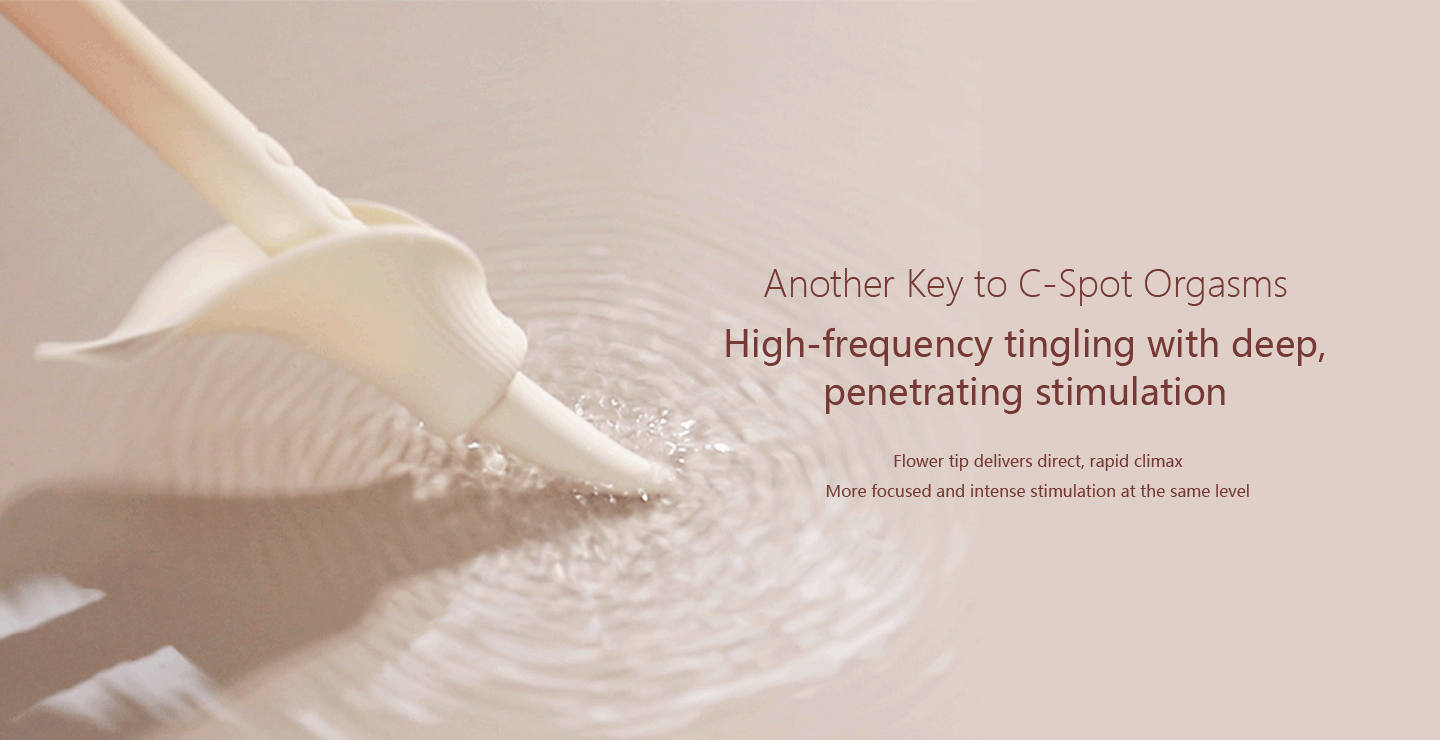 Animated GIF of vibrator causing water to ripple with promotional text
