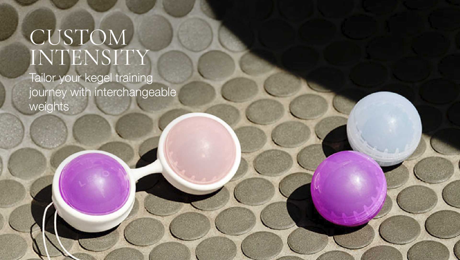 Kegel exercise device with interchangeable weights on a textured surface