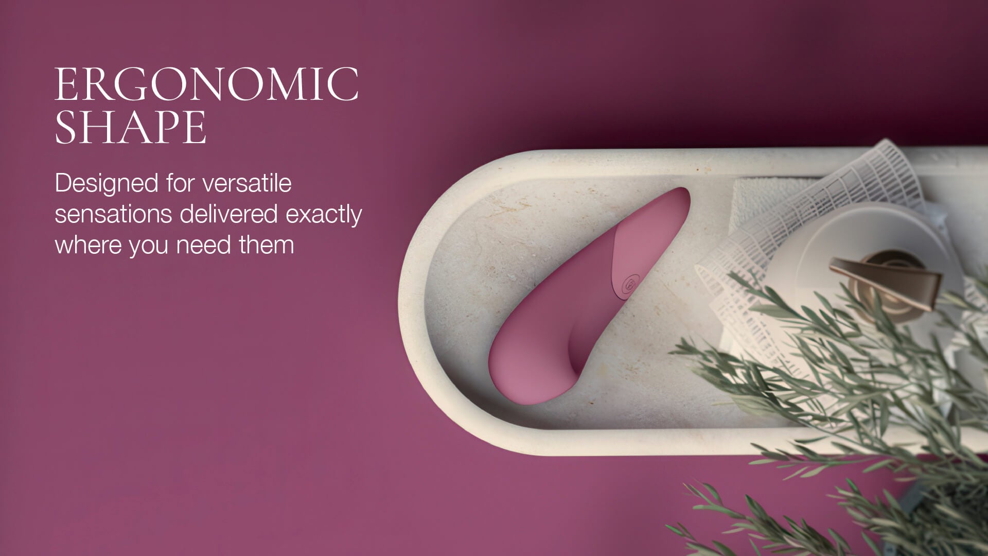 Product with ergonomic shape on a purple background
