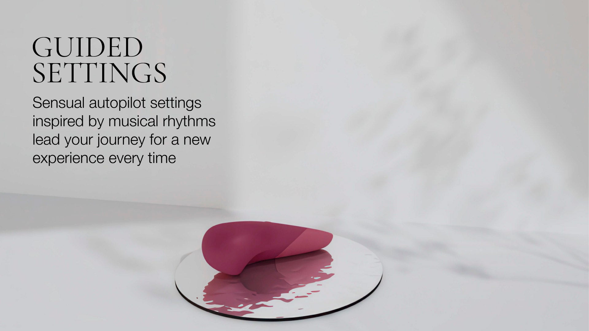 Purple heart-shaped object on a white plate with text about guided settings.