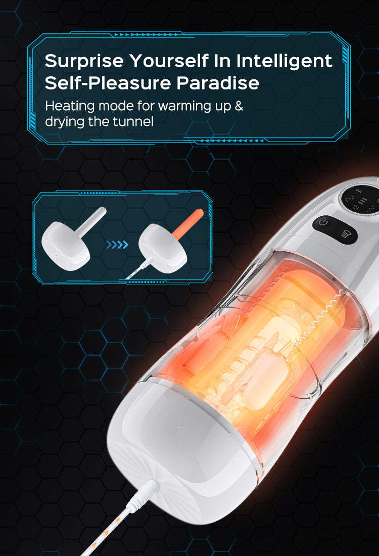 Heating device with glowing orange interior on a dark background, featuring text about self-preservation.