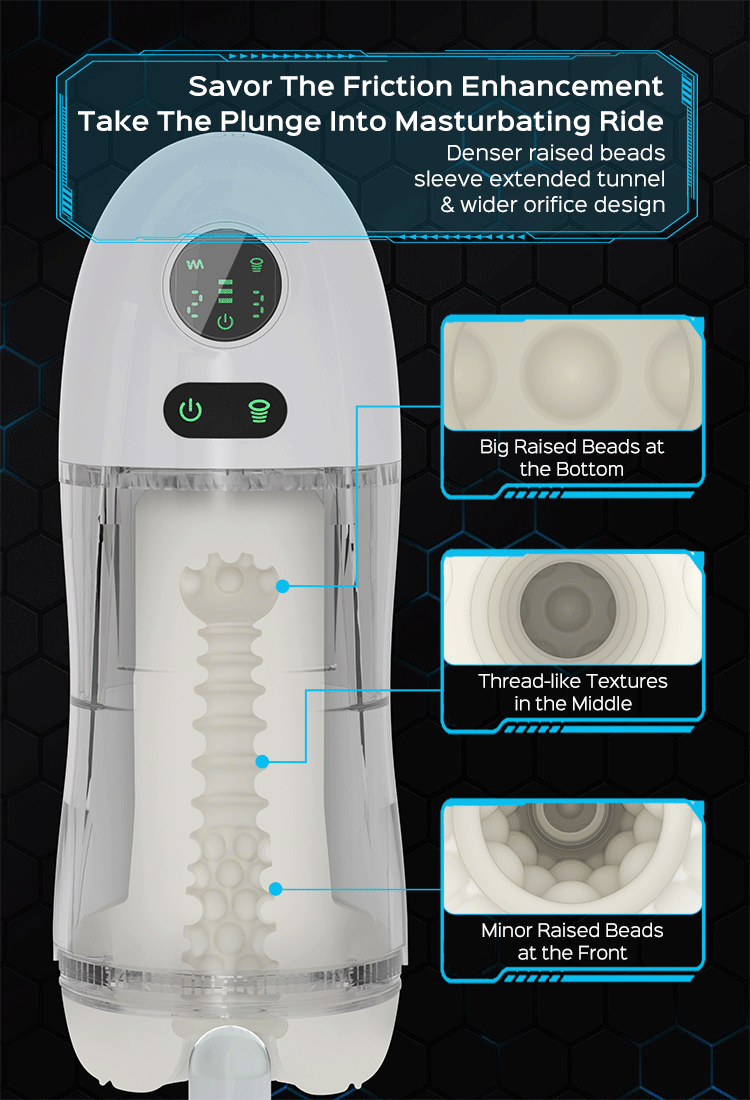 Animated GIF highlighting interior texture of sex toy alongside promotional text