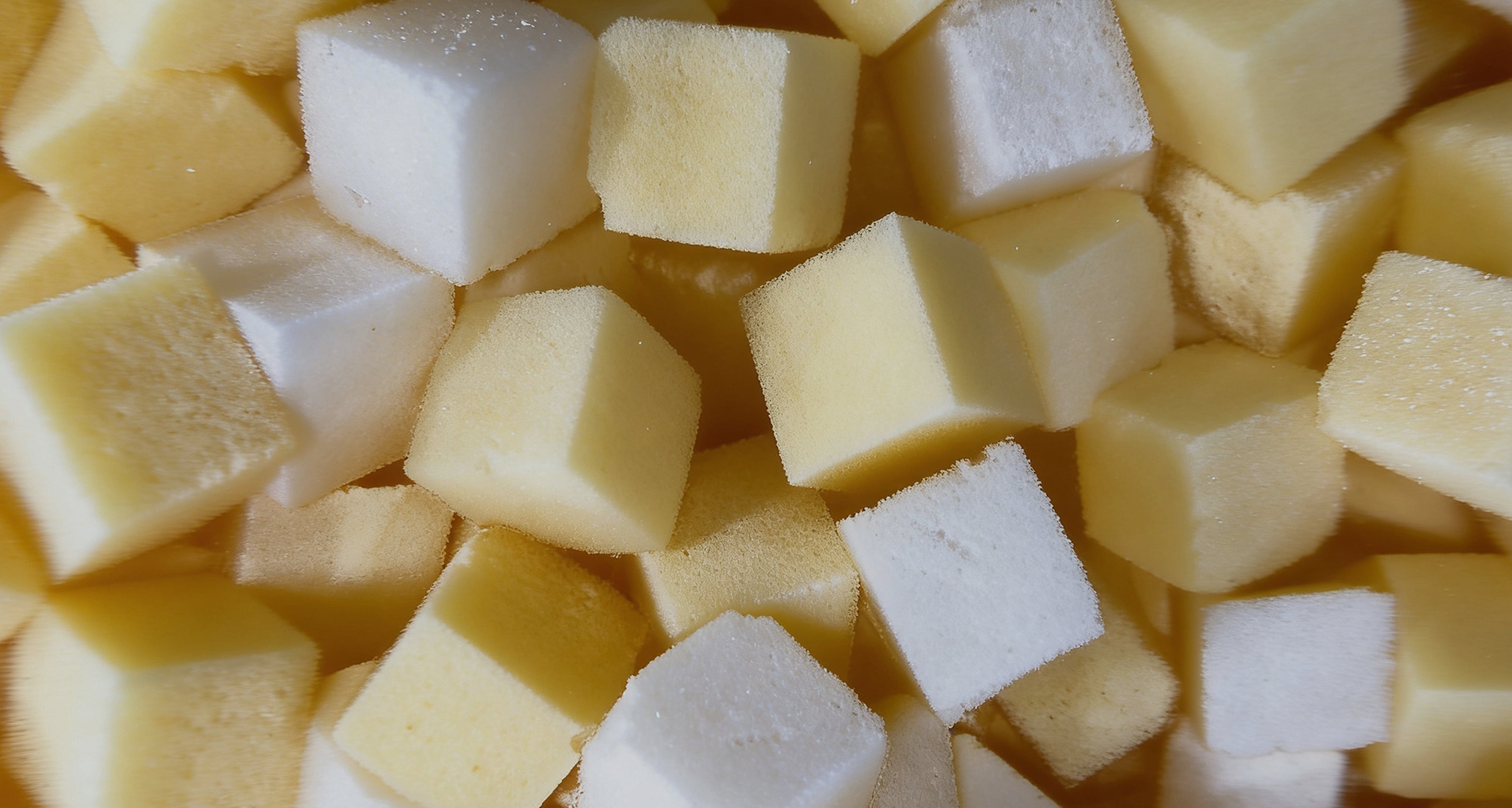 Close-up of cubed foam with a focus on texture and color variation.