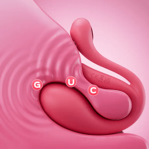 Pink device hugging pink silicone shape with points labeled G, U, and C