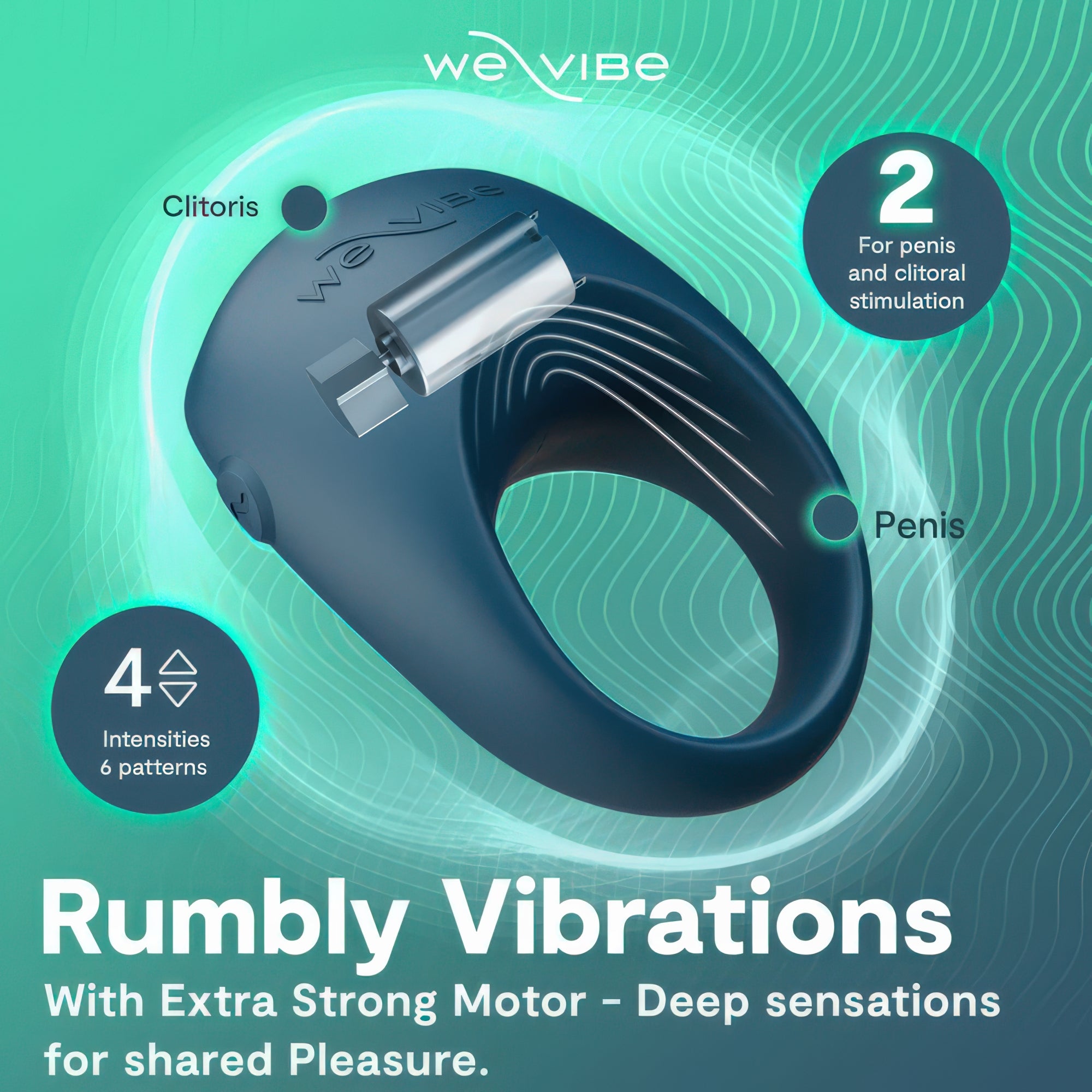 WeVibe cock ring with text on a green background