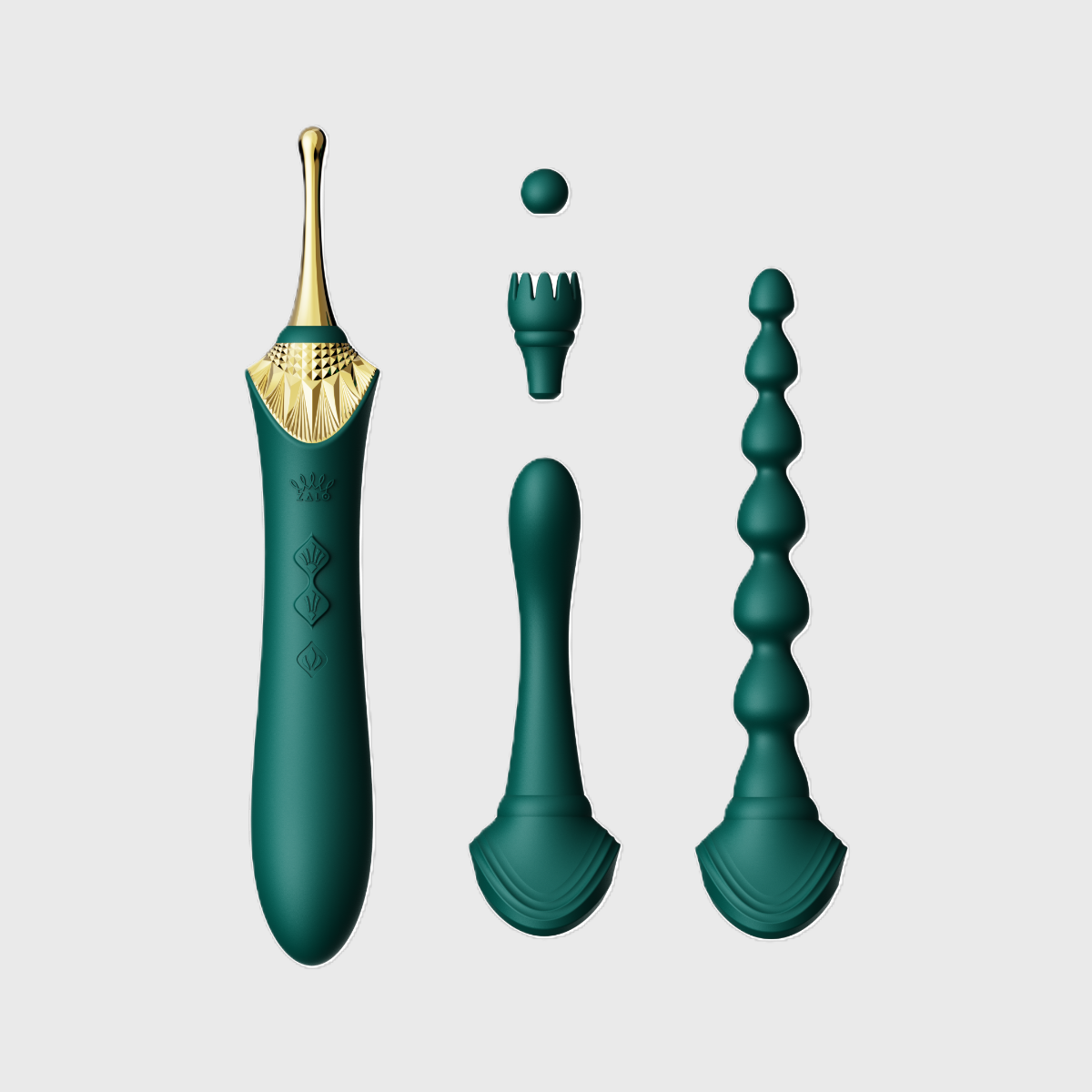 Bess vibrator in green with various tips