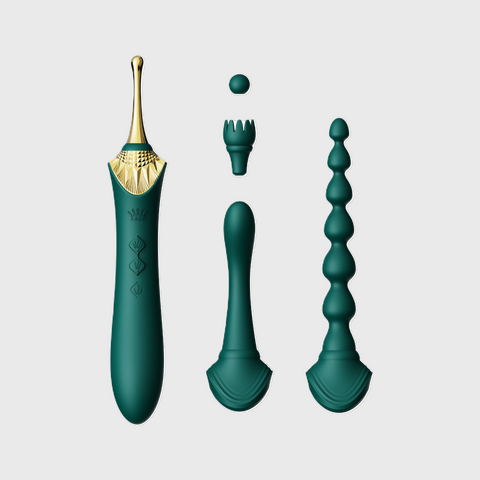 Bess vibrator in green with various tips