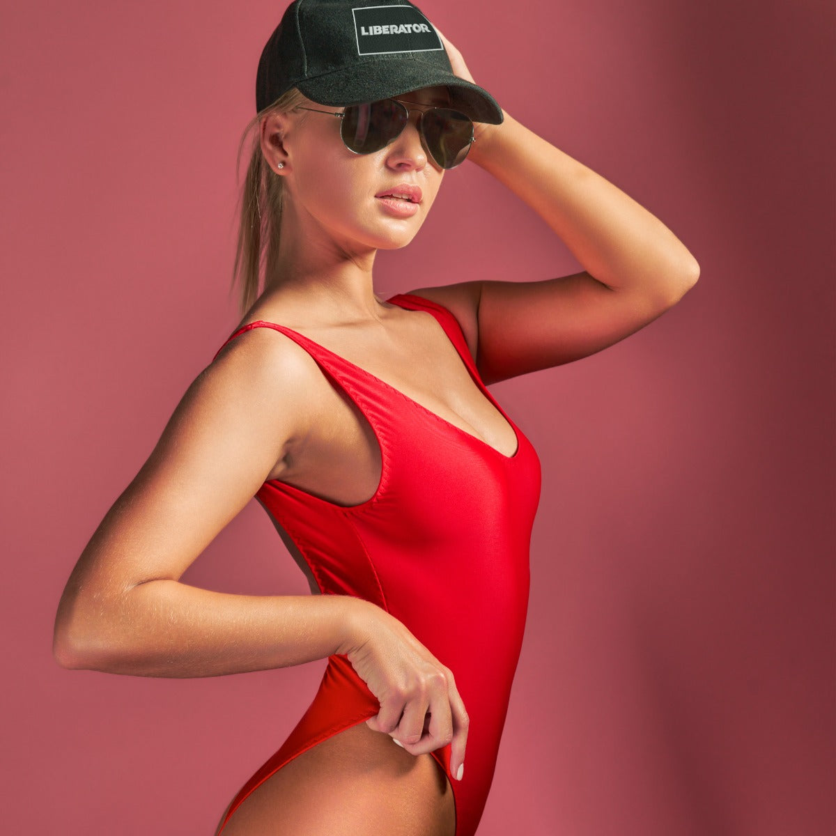 Model wearing Liberator Classic Logo Hat in Black