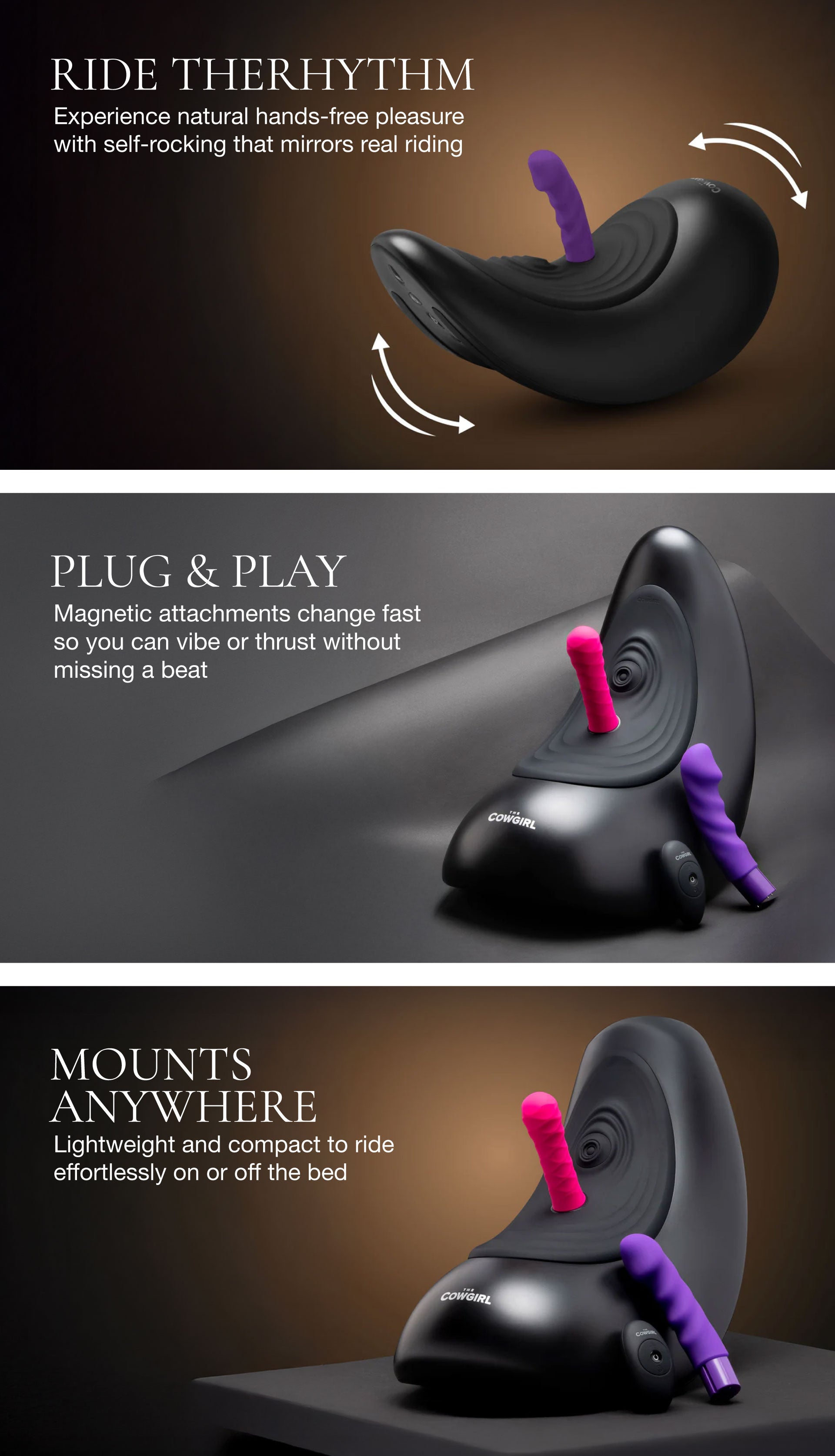 Black and purple device with magnetic attachments on a dark background