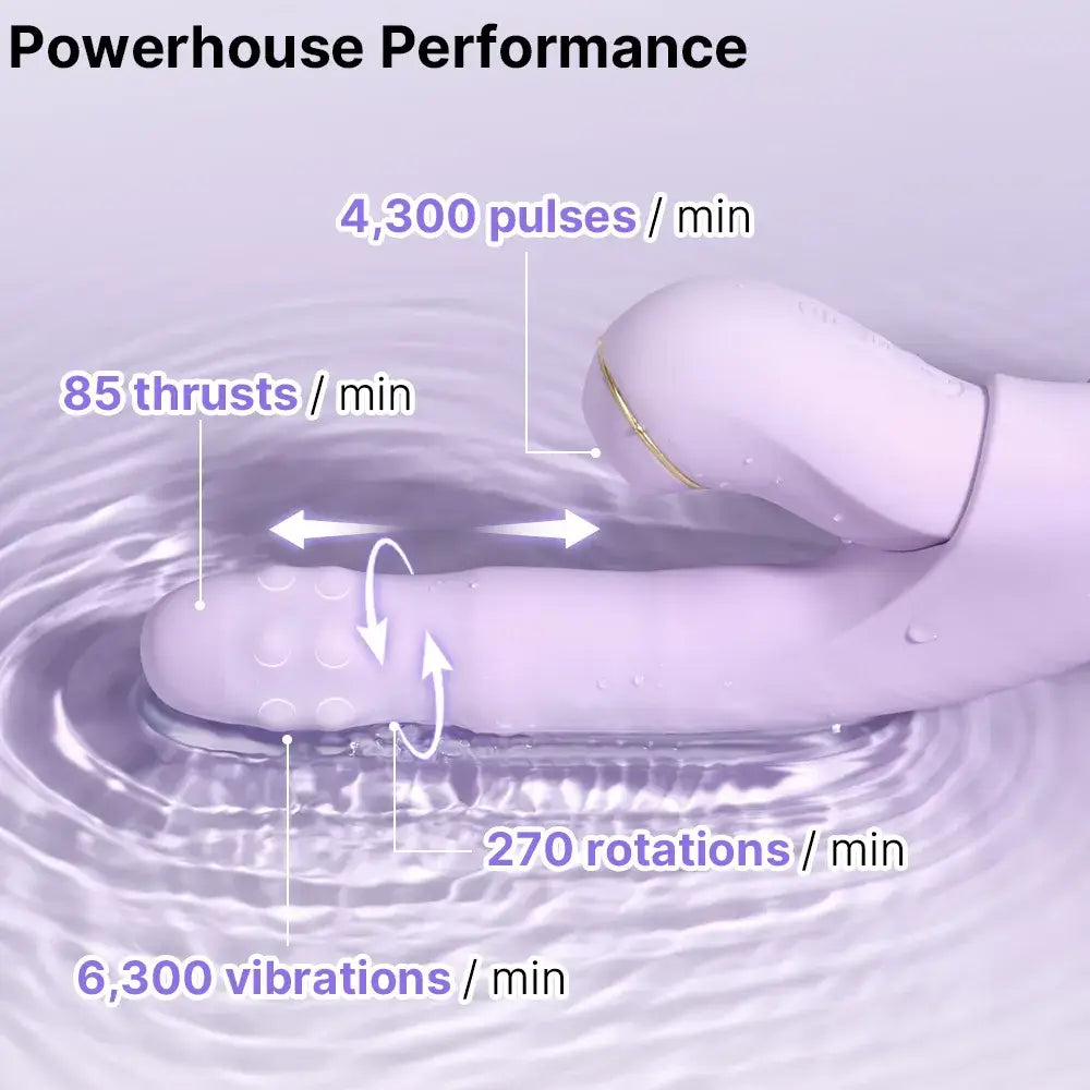 Product with performance specifications on a purple background