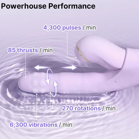 Product with performance specifications on a purple background
