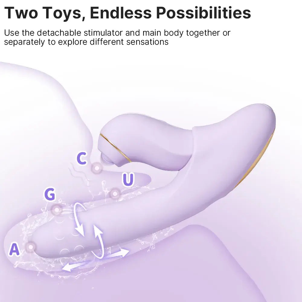 Purple toy with text on a white background
