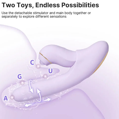 Purple toy with text on a white background