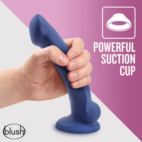 Blush Avant - D10 in man's hand with the words "Powerful Suction Cup"