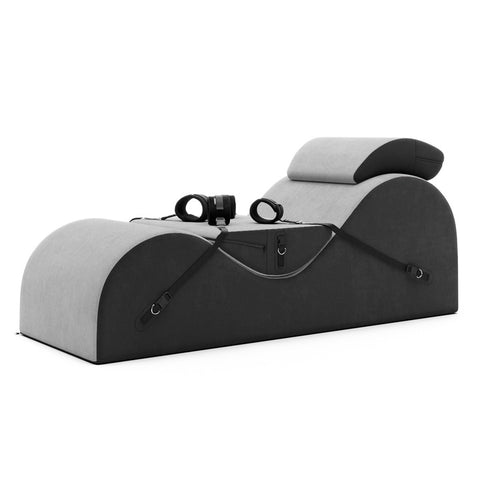 Gray and black pet bed with a textured pattern on a white background