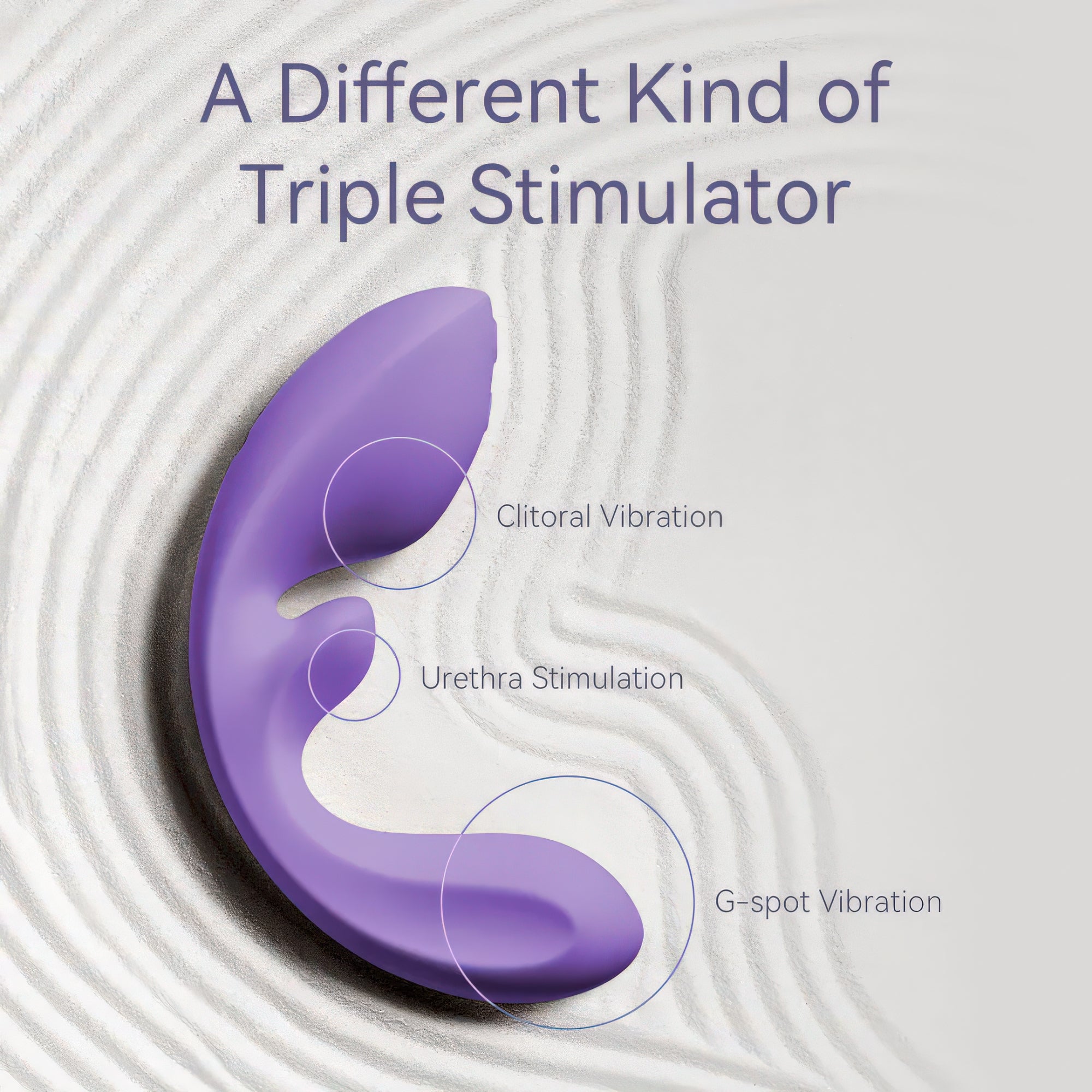 Purple triple stimulator with text on a white background