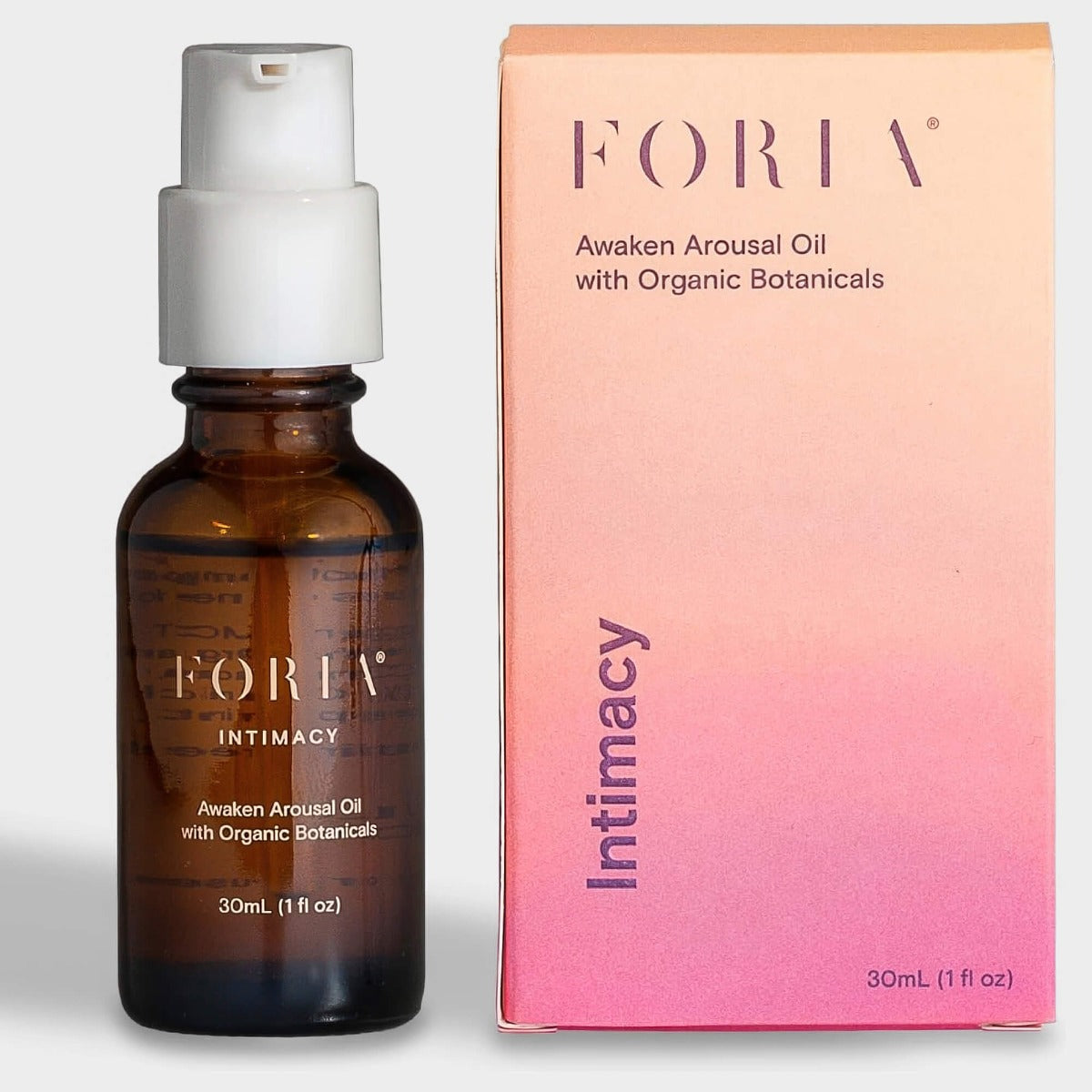 Foria Awaken Arousal Oil with Organic Botanicals - bottle and packaging on white background