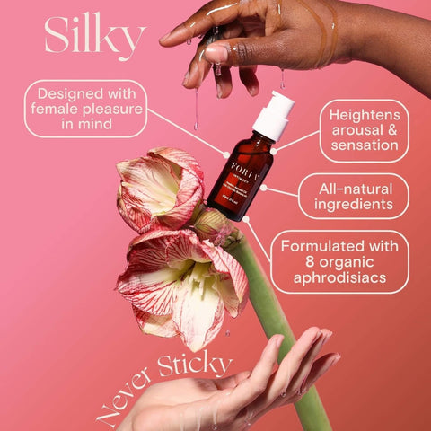 Foria Awaken Arousal Oil with Organic Botanicals features graphic