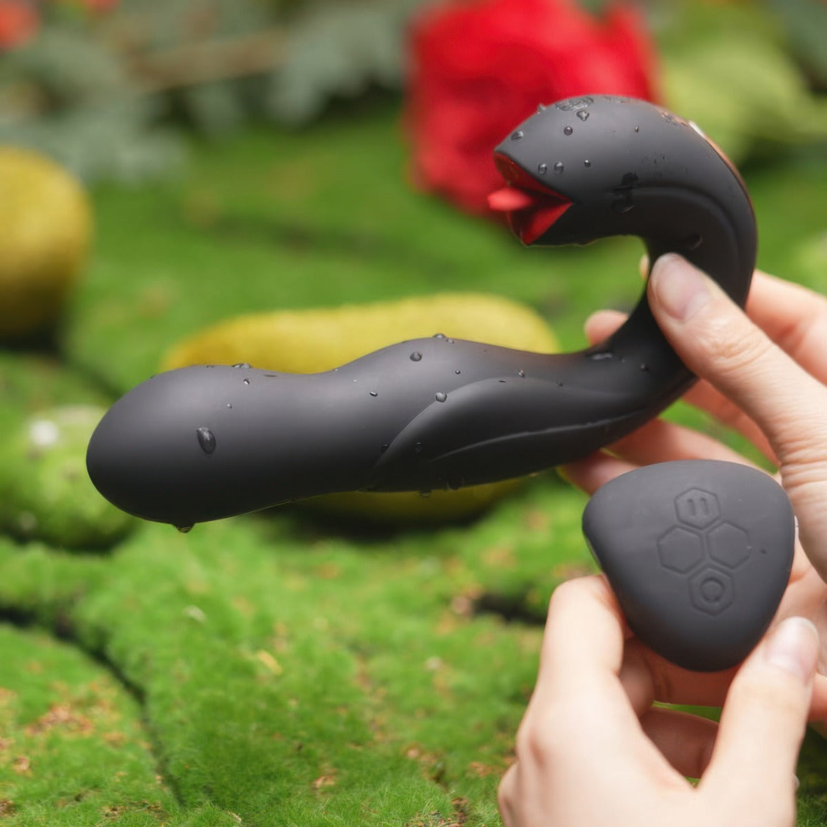 Joi Pro g spot rabbit vibrator and clitoral stimulator by Honey Play Box lifestyle photo with remote control