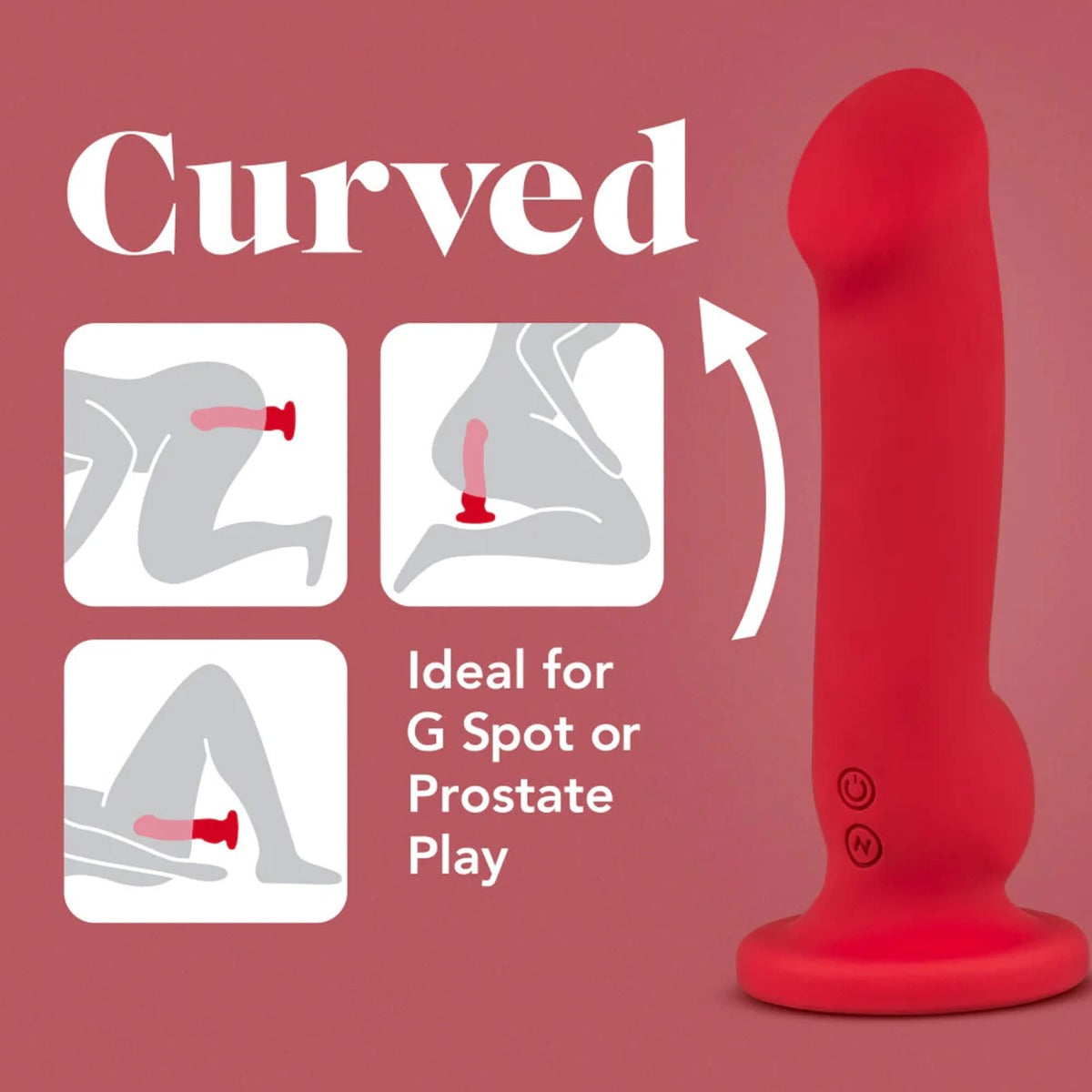 Impressions | Las Vegas Curve Vibrating P-Spot Dildo how-to-use illustrations - Curved - Ideal for G-spot or prostate play