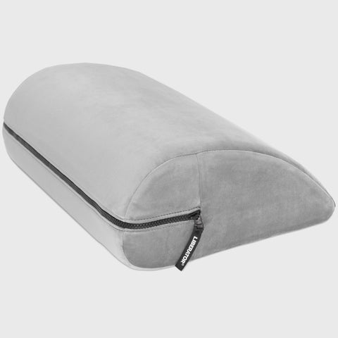 Gray travel pillow with a zipper on a white background