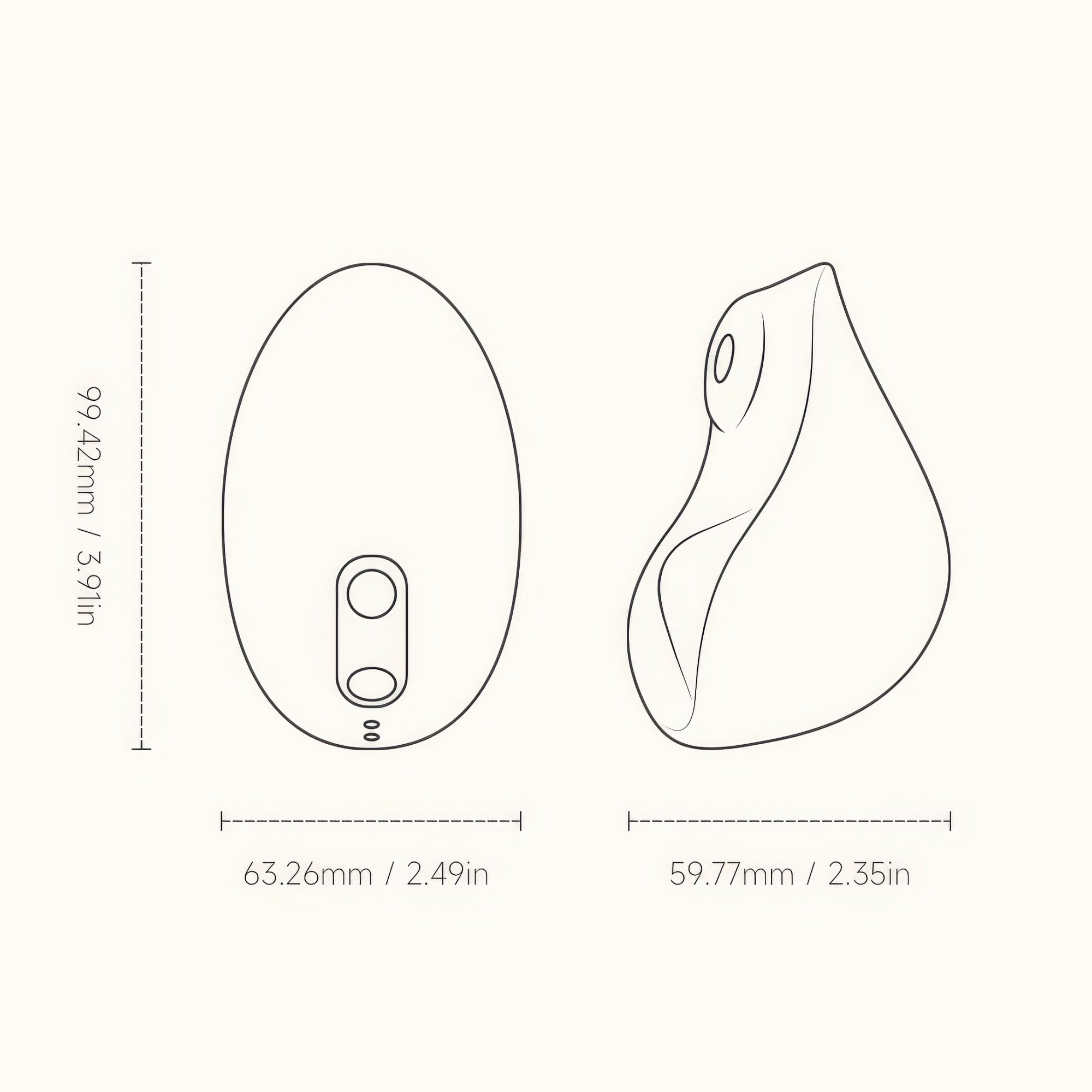 Technical drawing of a vibrator with dimensions labeled