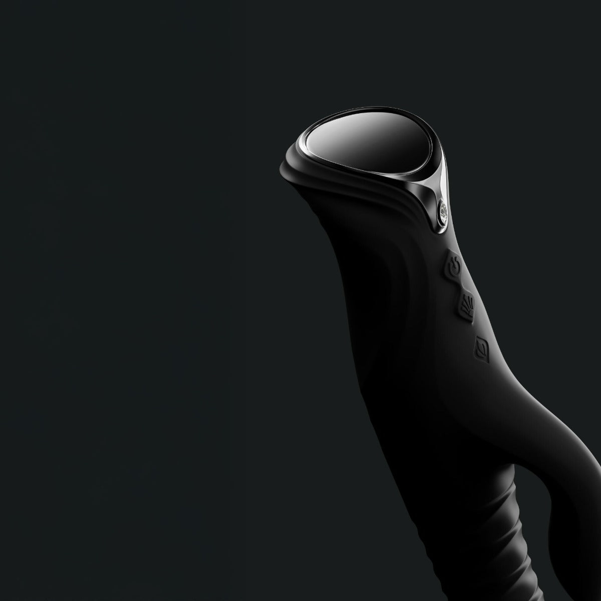 Detail shot of black Mose 2 thrusting rabbit vibrator by Zalo