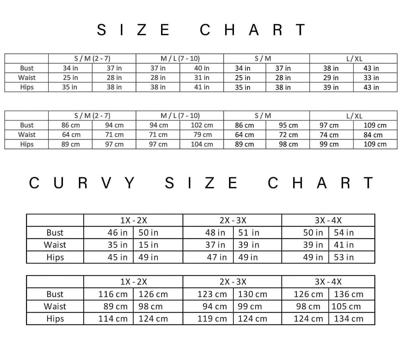 Mapale Size Chart