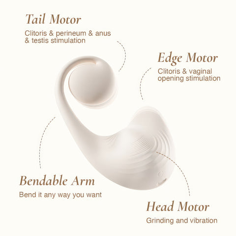 White toy with labeled features on a white background