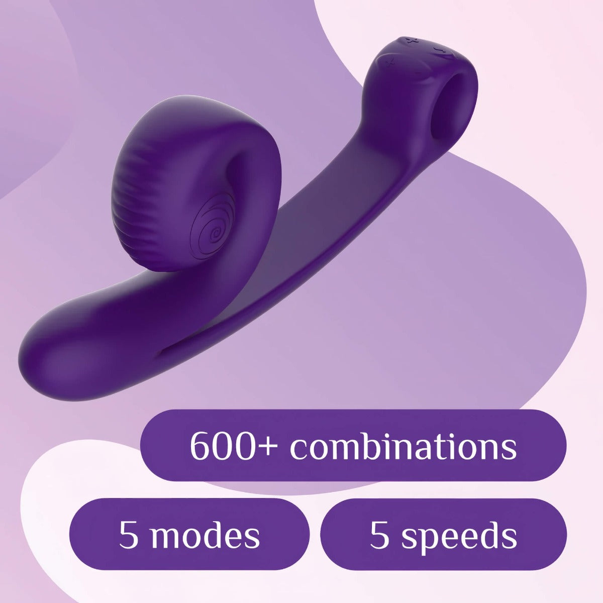 A picture of the Snail Vibe Curve with the following features listed: 600+ Combinations, 5 modes, 5 speeds