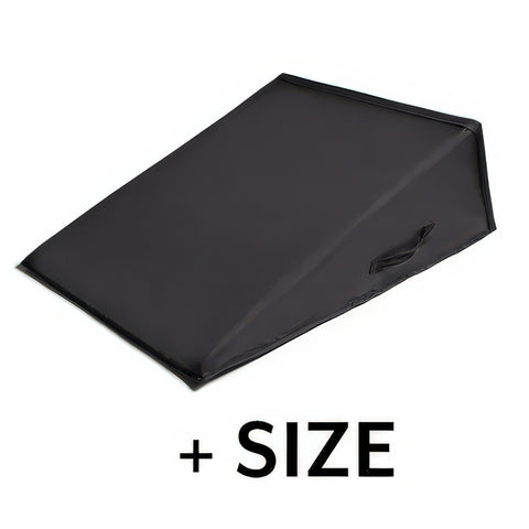 Black wedge-shaped object on a white background with 'SIZE' text.